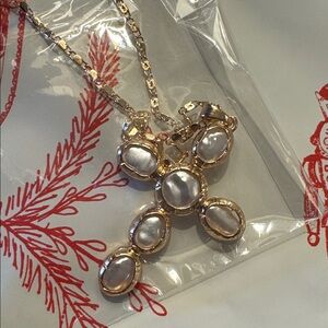 Altar'd State Gold and Pearl Cross Necklace